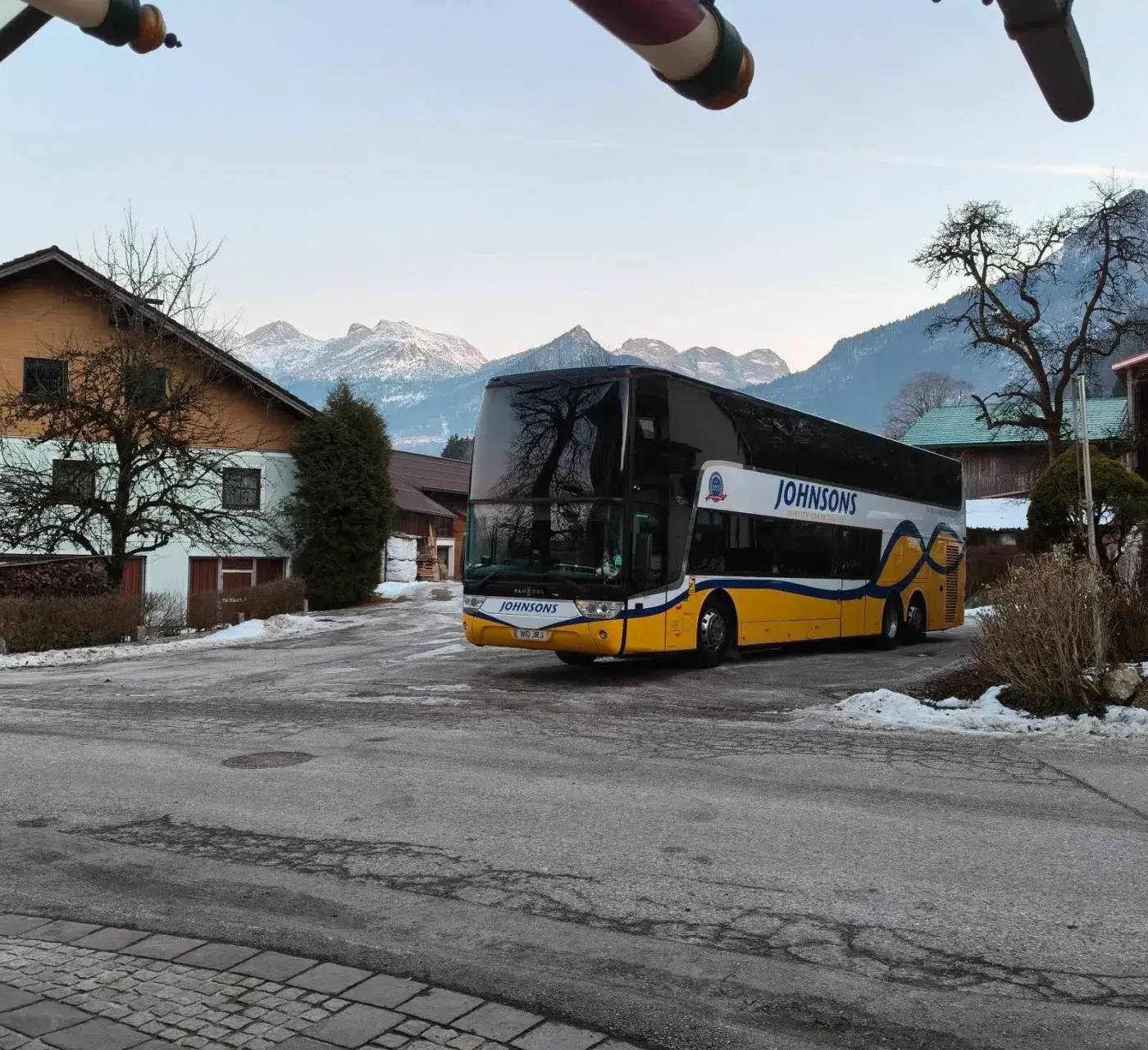 Coach parked at mountain resort